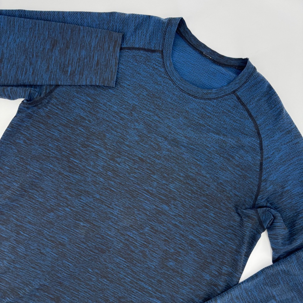 Lululemon Mens Metal Vent Tech Long Sleeve Blue Black Space Dye Shirt Size L